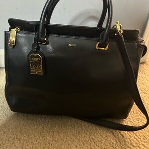 Lauren Ralph Lauren Black Leather Tote Bag